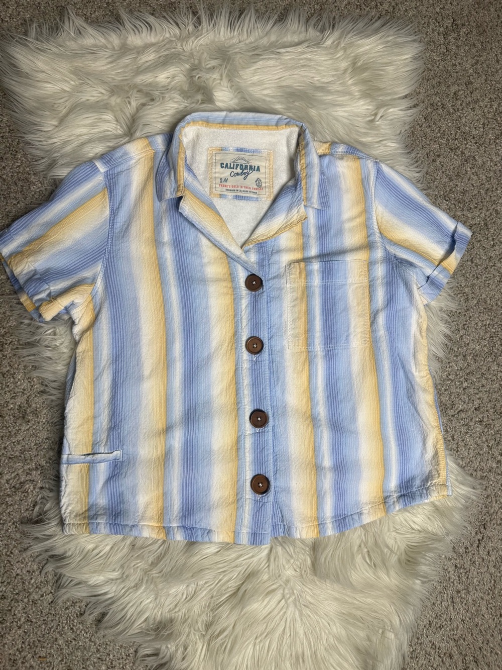 California Cowboy HighWater Terry Lined Stripe Button Down Camp Shirt Med